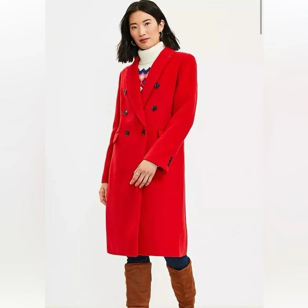 Loft Double Breasted Wool Blend Coat Red Size 2/4